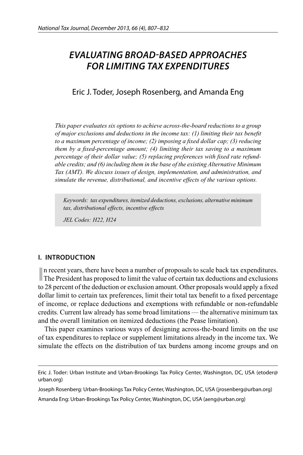 Evaluating Broad-Based Approaches for Limiting Tax Expenditures