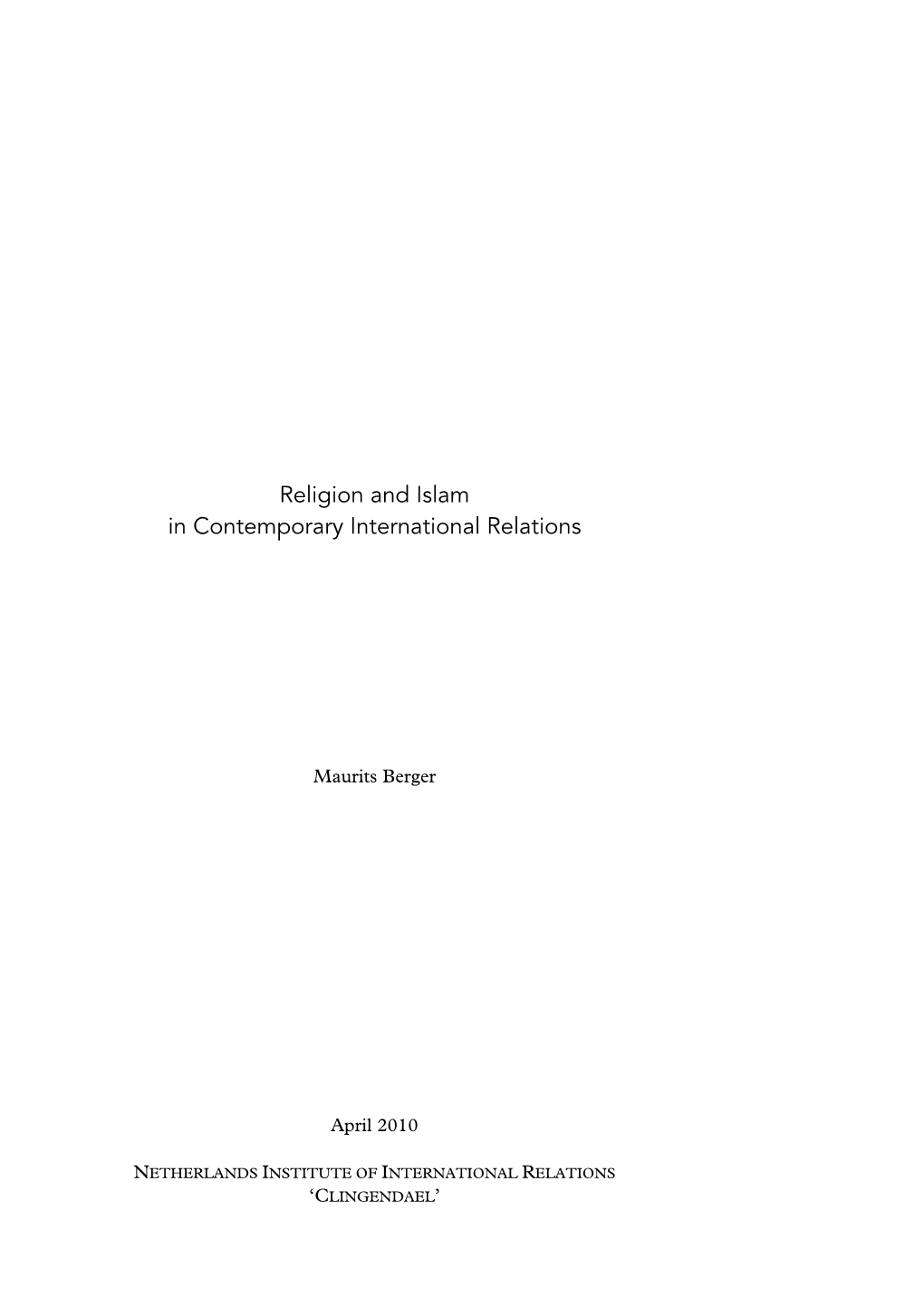 Religion and Islam in Contemporary International Relations