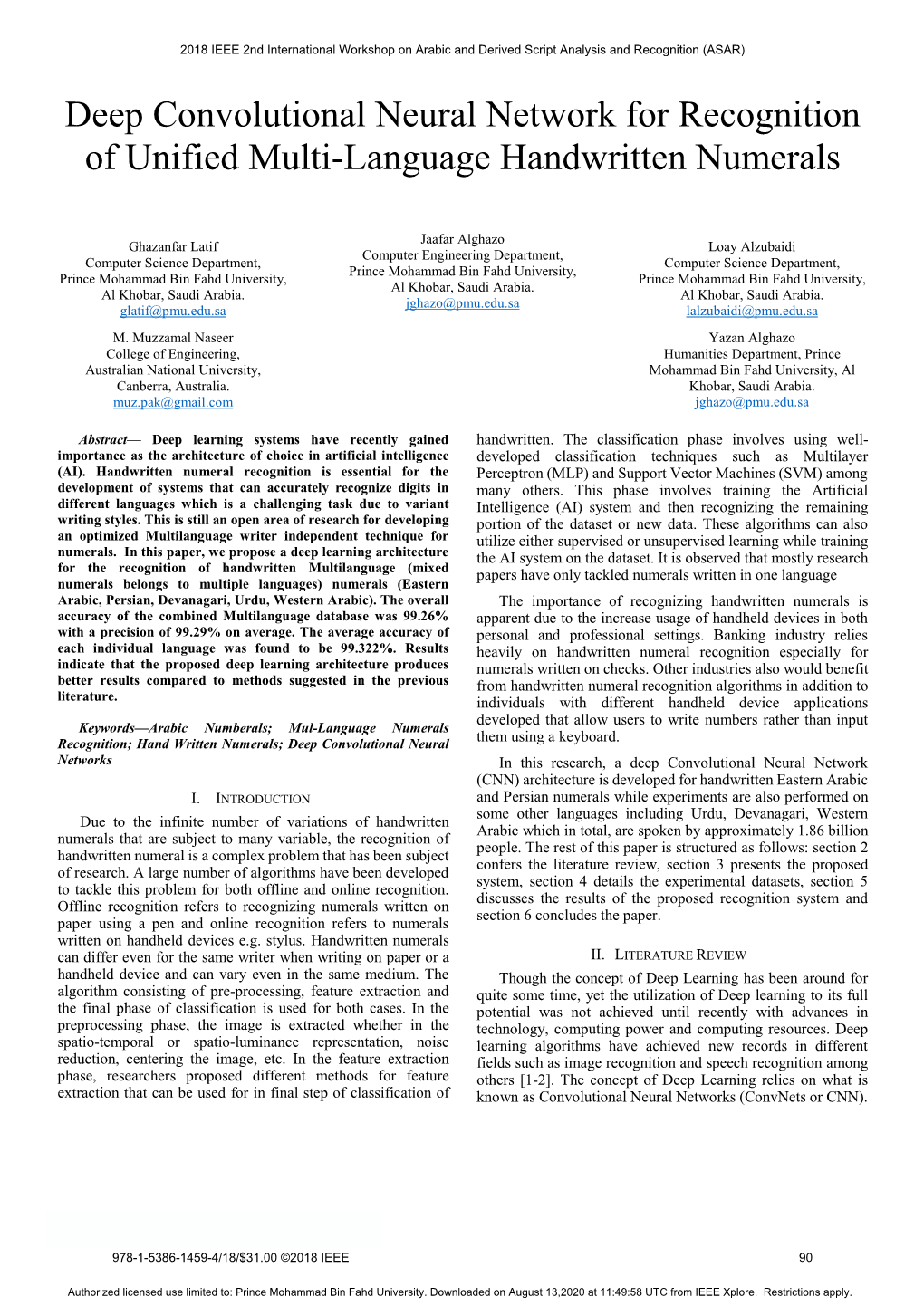 Deep Convolutional Neural Network for Recognition of Unified Multi-Language Handwritten Numerals