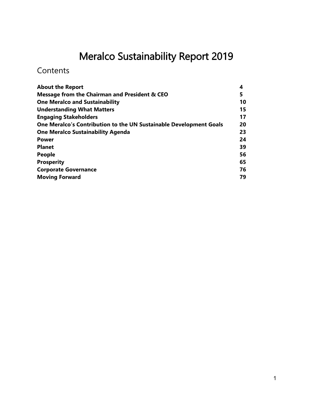 Meralco Sustainability Report 2019 Contents