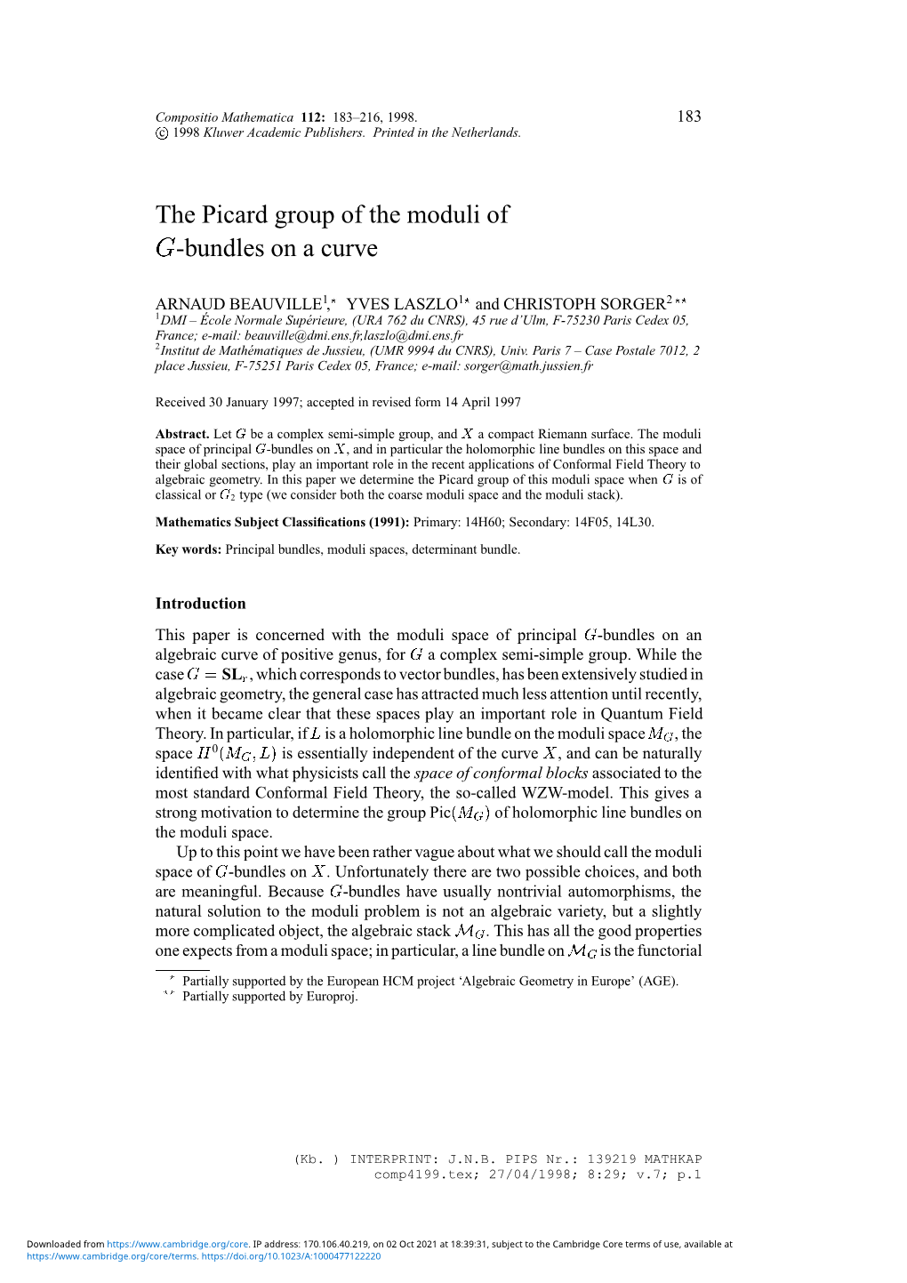 The Picard Group of the Moduli of $G$-Bundles on a Curve