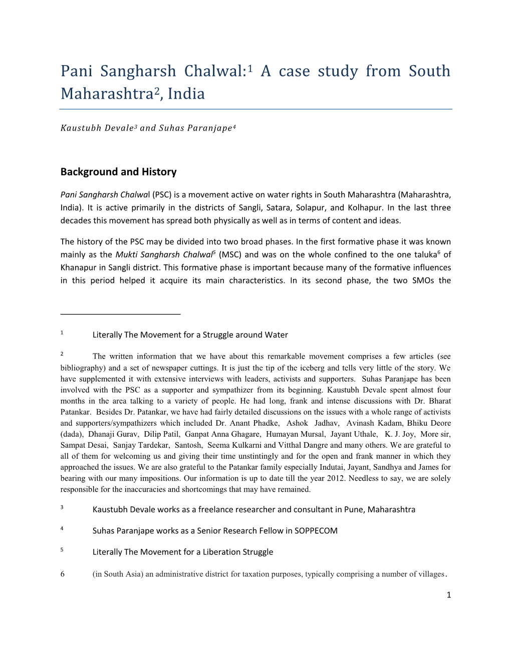 Pani Sangharsh Chalwal:1 a Case Study from South Maharashtra2, India