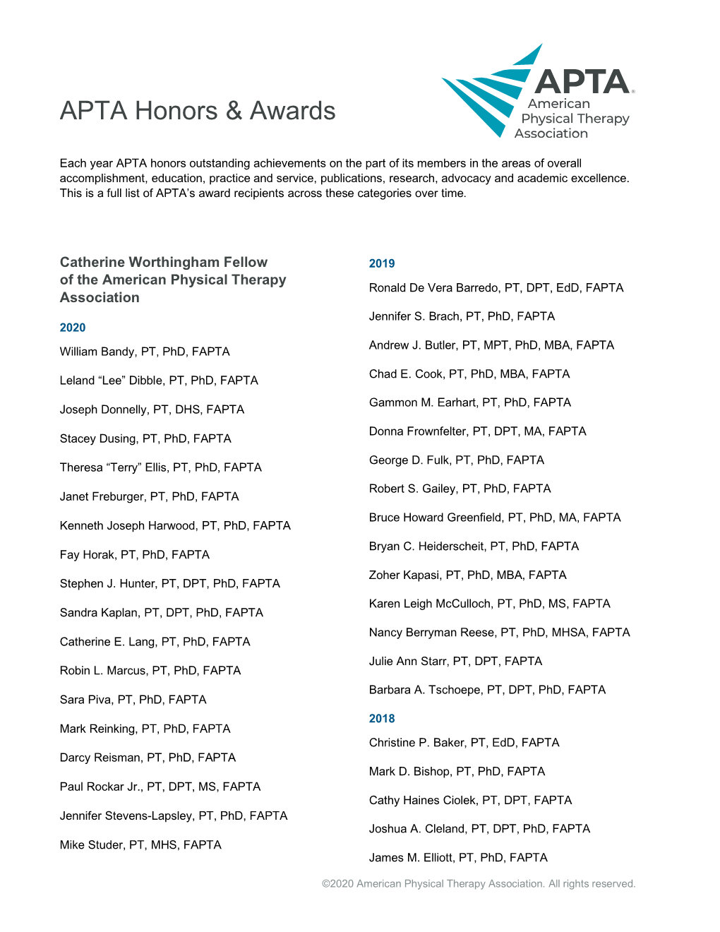 APTA Honors & Awards