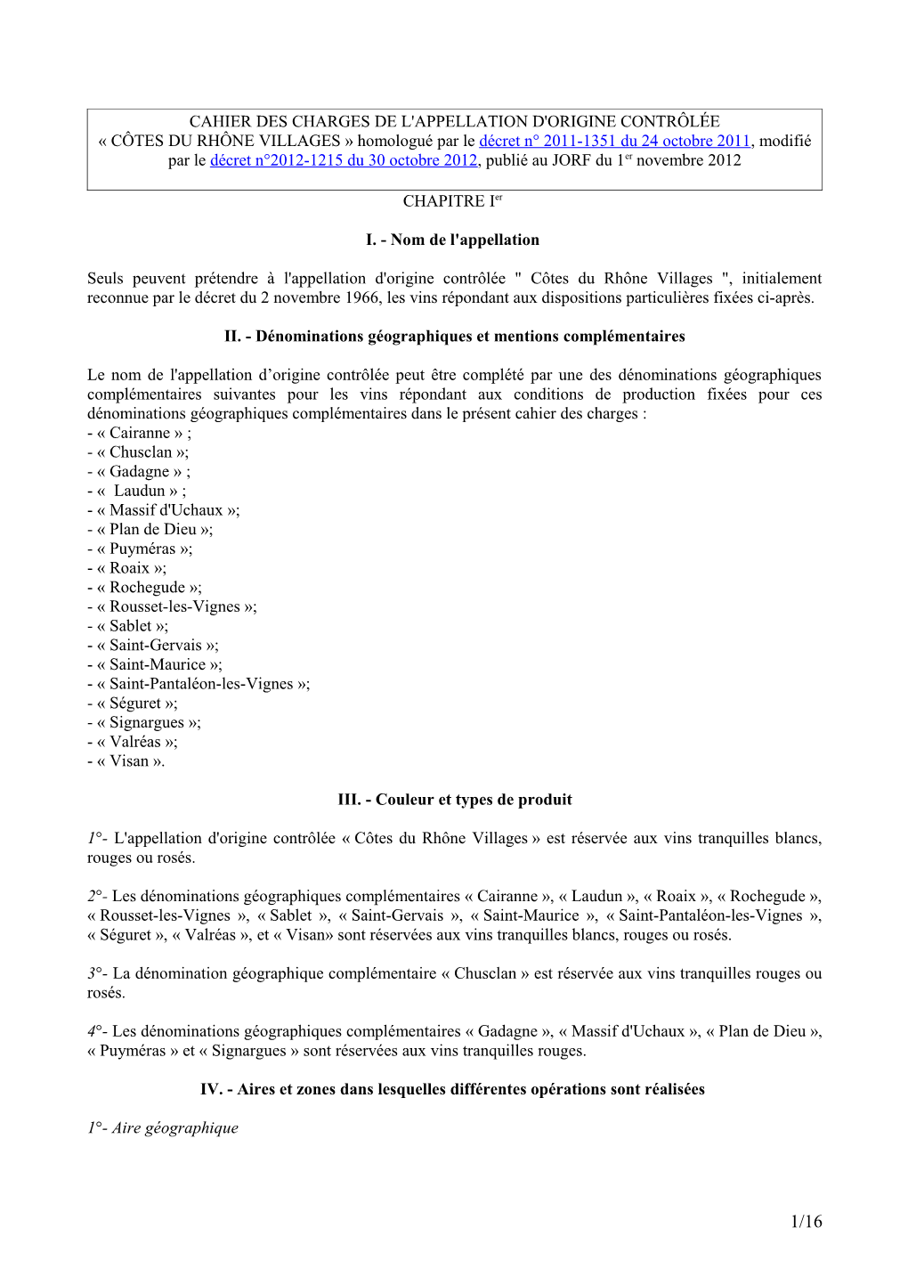 Cahier Des Charges De L'appellation D'origine