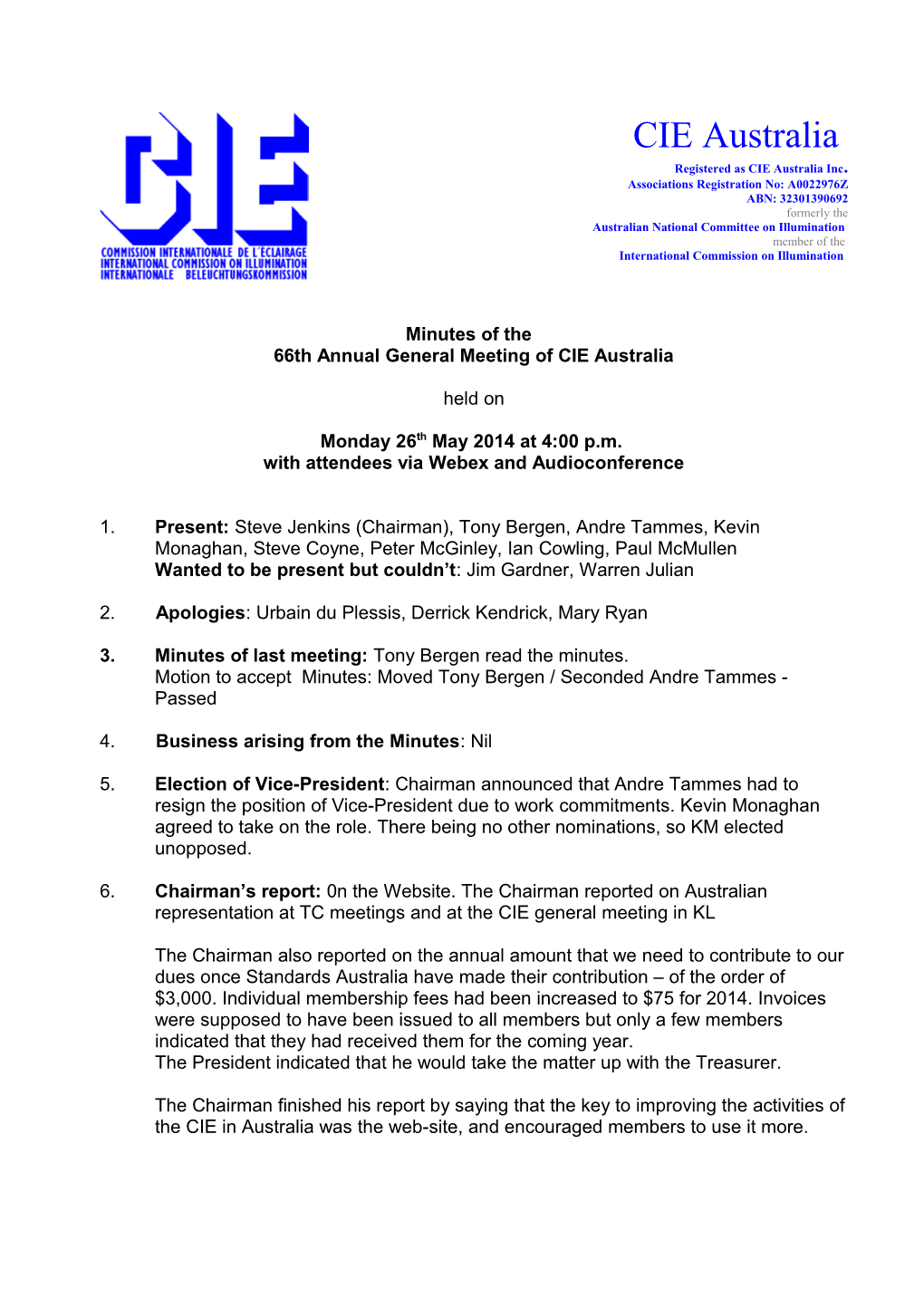 Notice of Meeting of CIE Australia