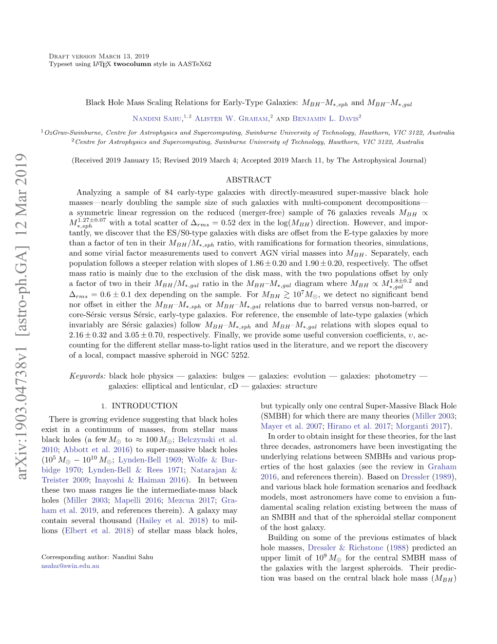 Arxiv:1903.04738V1 [Astro-Ph.GA] 12 Mar 2019 Treister 2009; Inayoshi & Haiman 2016)