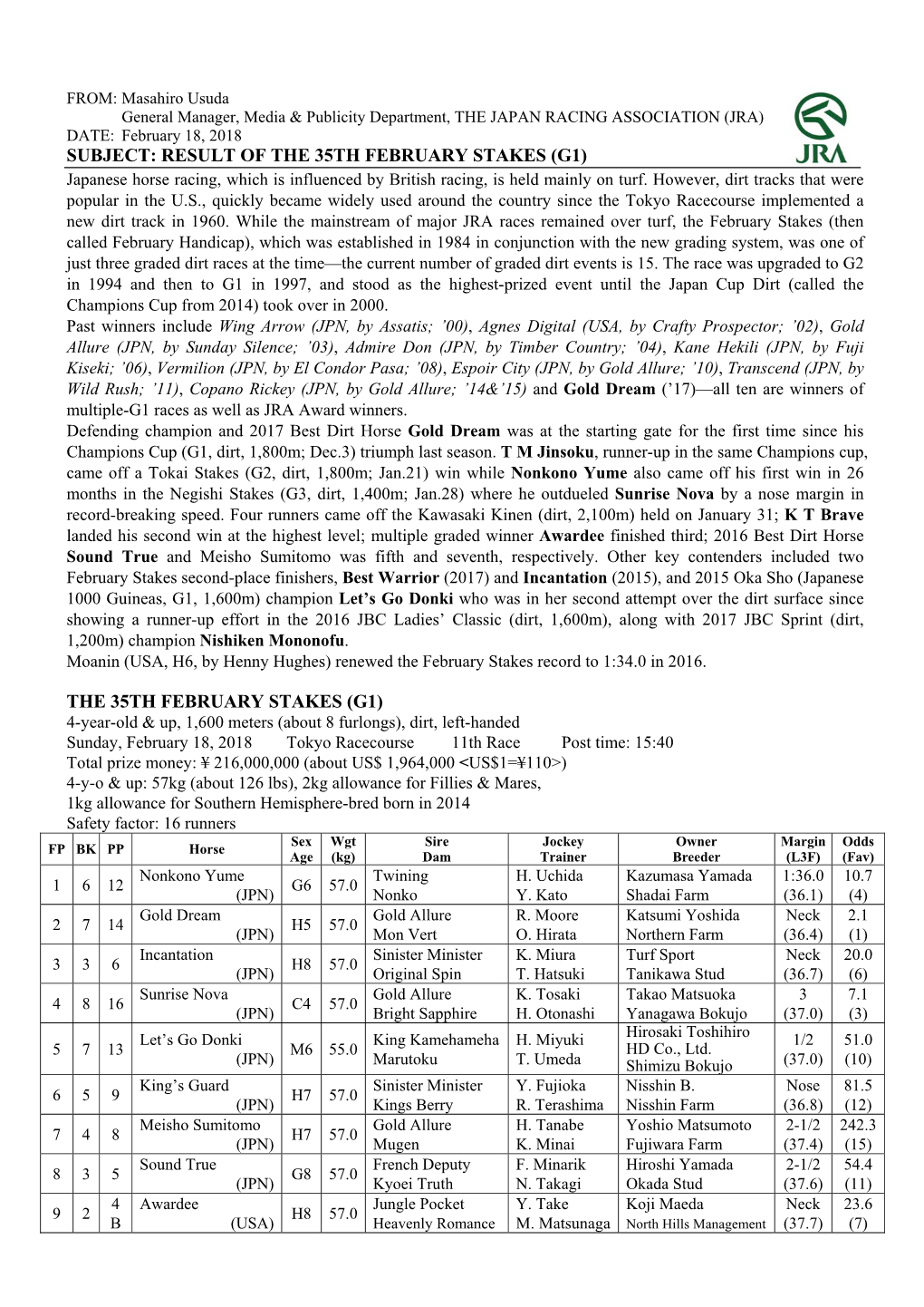 RESULT of the 35TH FEBRUARY STAKES (G1) Japanese Horse Racing, Which Is Influenced by British Racing, Is Held Mainly on Turf