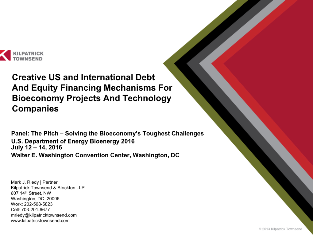 Creative US and International Debt and Equity Financing Mechanisms for Bioeconomy Projects and Technology Companies