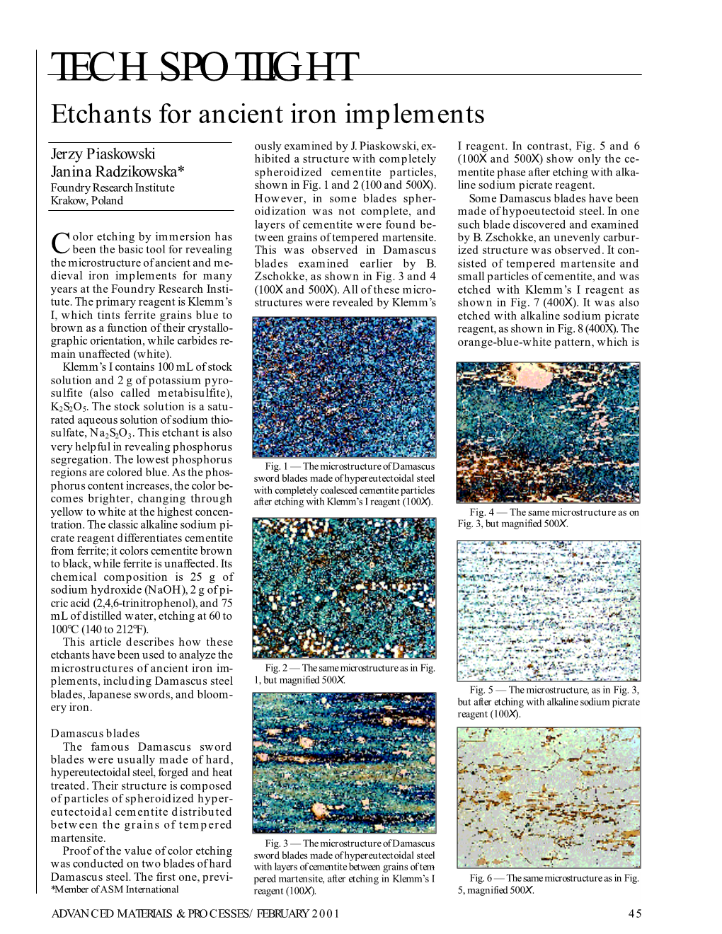 TECH SPOTLIGHT Etchants for Ancient Iron Implements Ously Examined by J