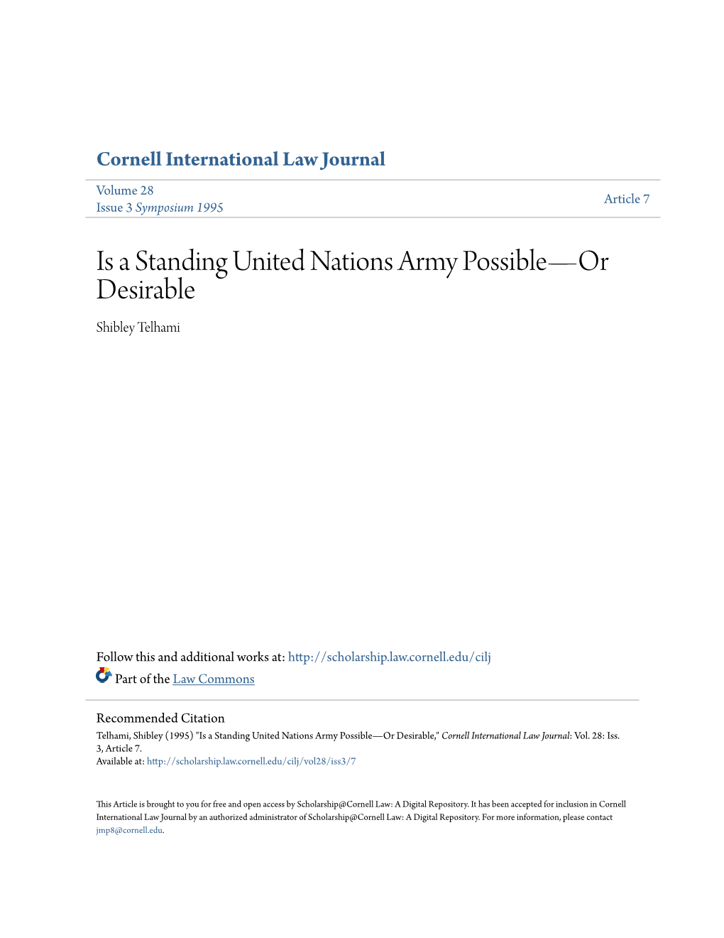 Is a Standing United Nations Army Possible—Or Desirable Shibley Telhami