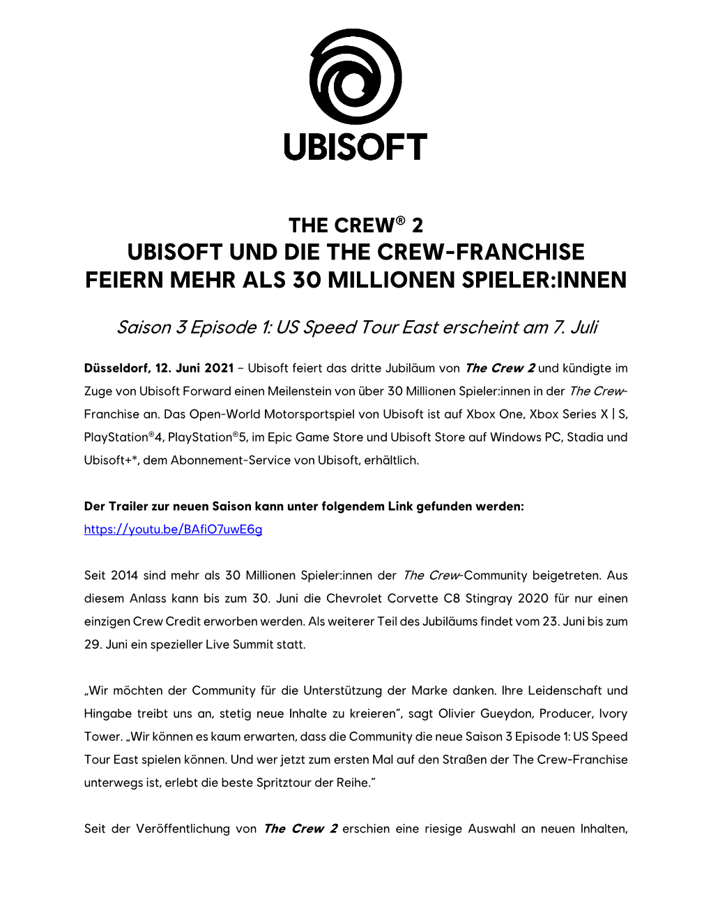 Ubisoft Und Die the Crew-Franchise Feiern Mehr Als 30 Millionen Spieler:Innen