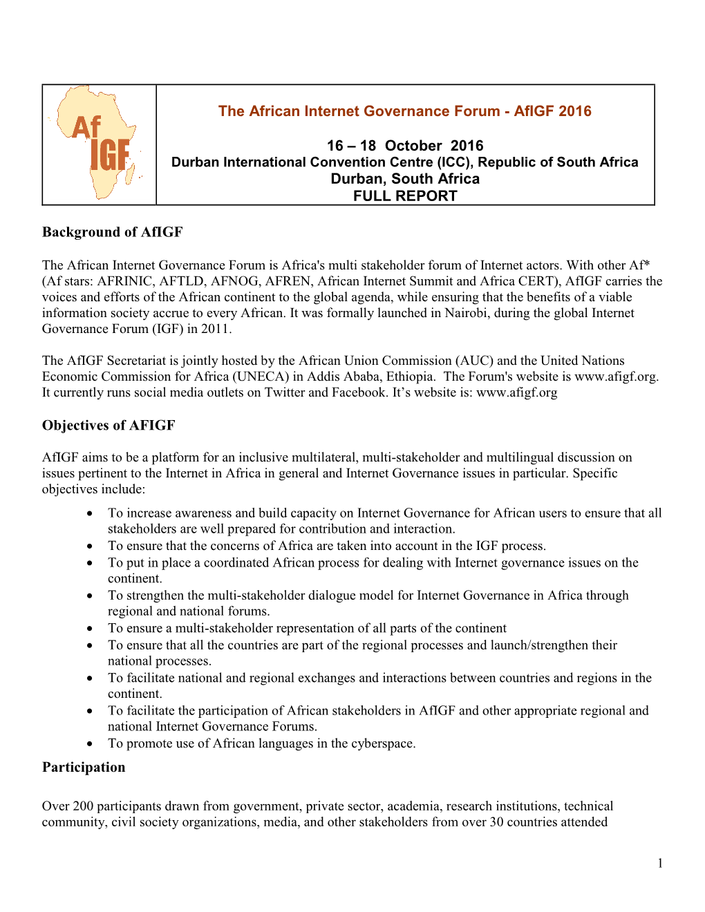 The African Internet Governance Forum - Afigf 2016