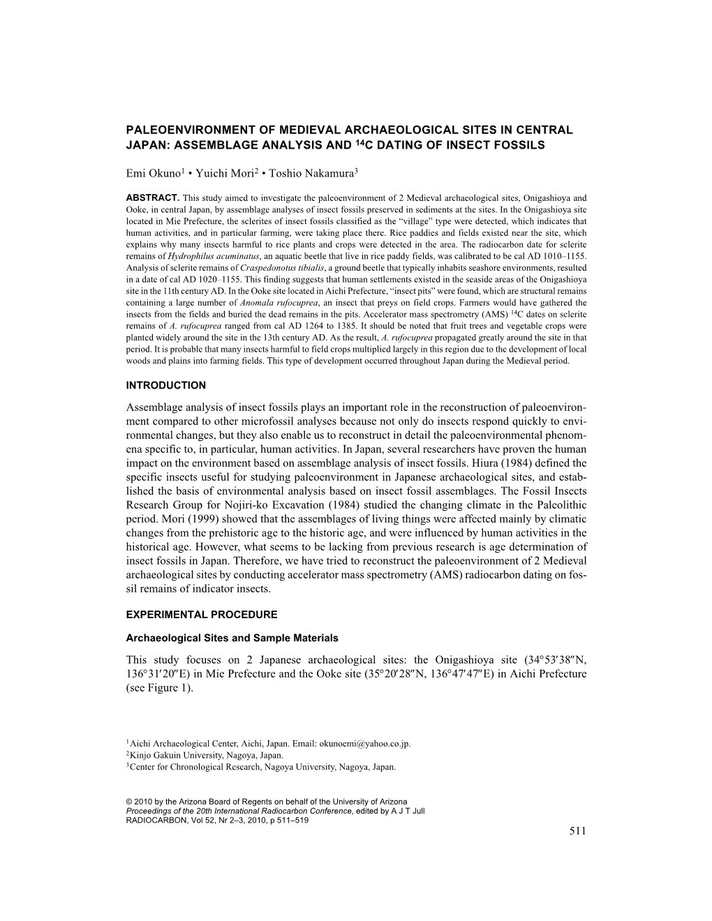 511 Paleoenvironment of Medieval Archaeological