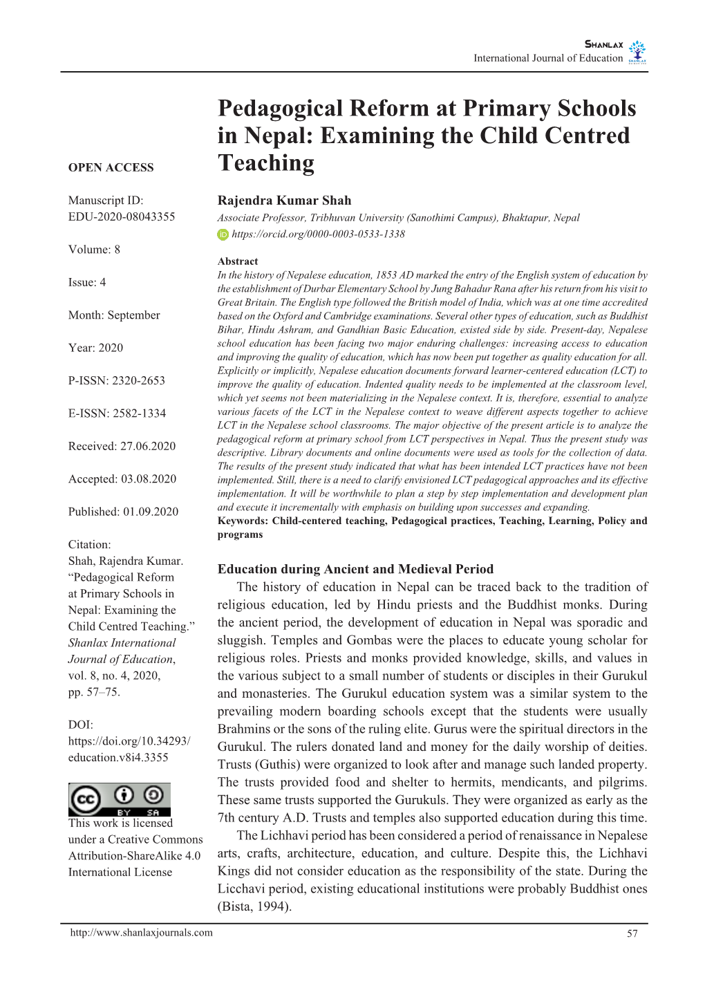 Pedagogical Reform at Primary Schools in Nepal: Examining the Child Centred Teaching