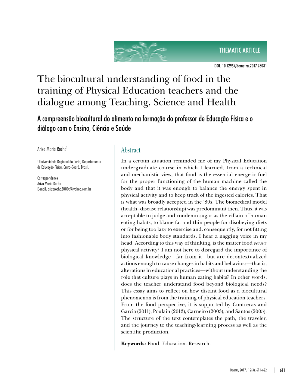 The Biocultural Understanding of Food in the Training of Physical Education