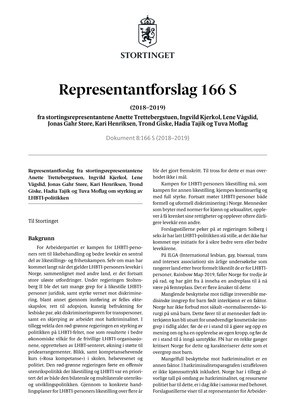 Representantforslag 166 S