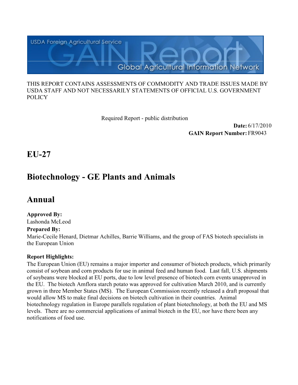 EU-27 Biotechnology