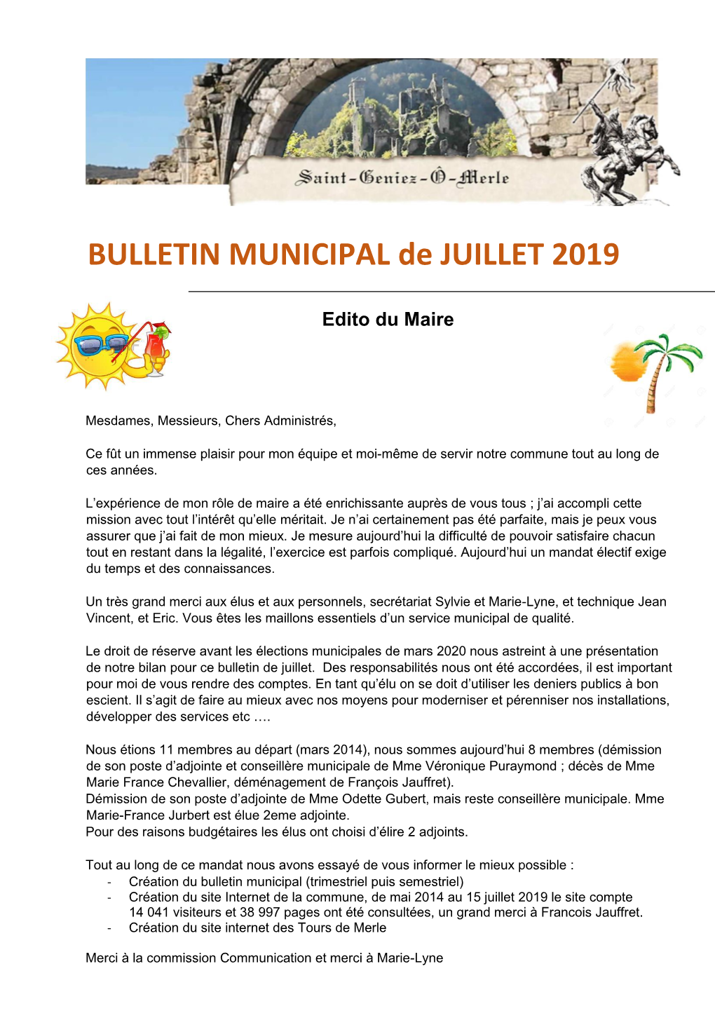 BULLETIN MUNICIPAL De JUILLET 2019