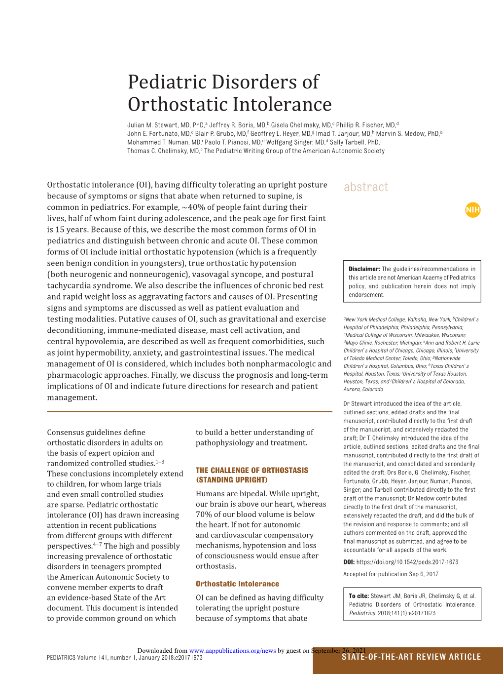 Pediatric Disorders of Orthostatic Intolerance