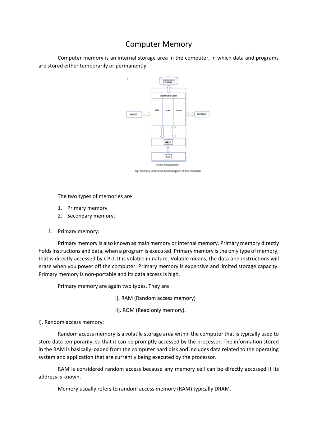 Computer Memory