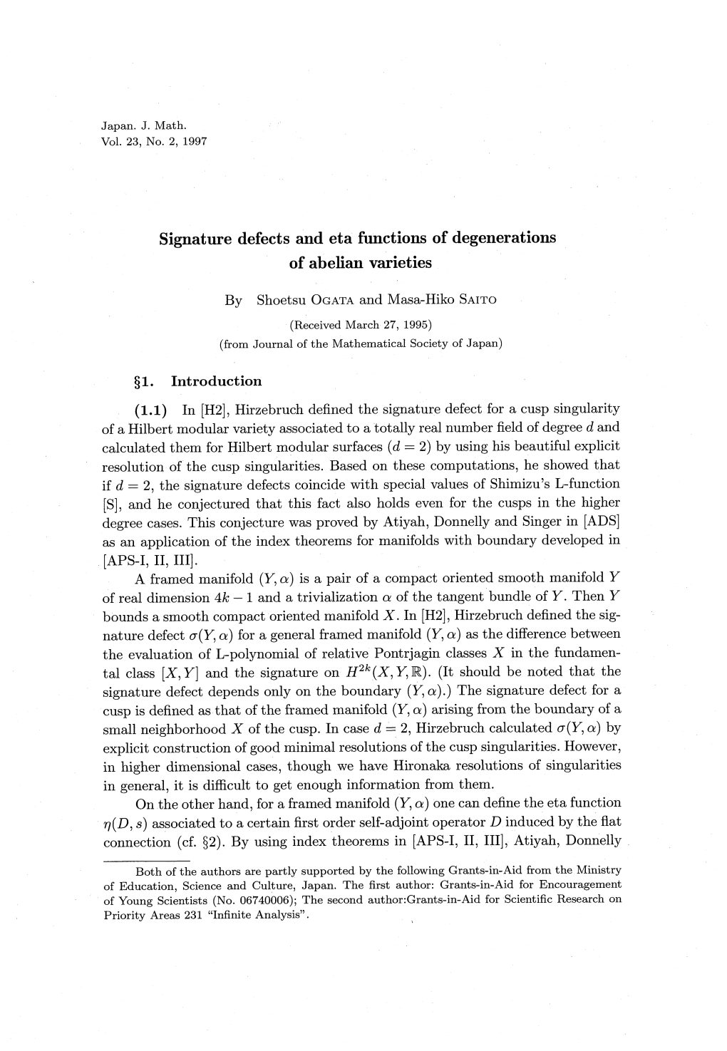 Hirzebruch Defined the Signature Defect for a Cusp