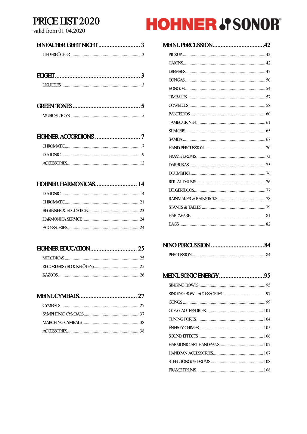 PRICE LIST 2020 Valid from 01.04.2020