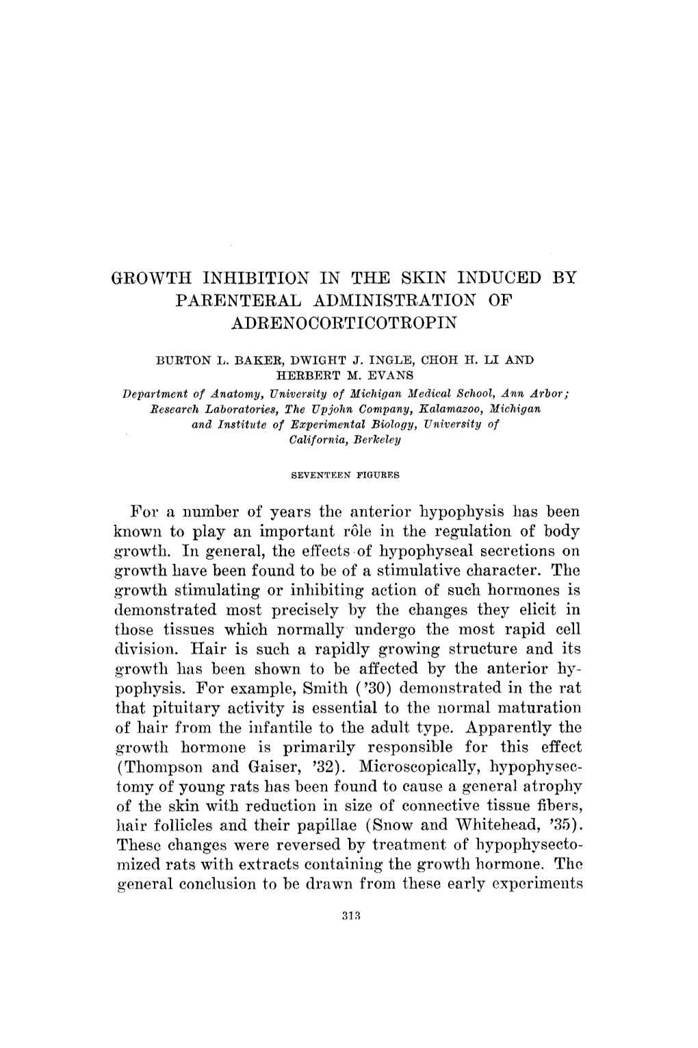 Growth Inhibition in the Skin Induced by Parenteral Administration of Adrenocorticotropin