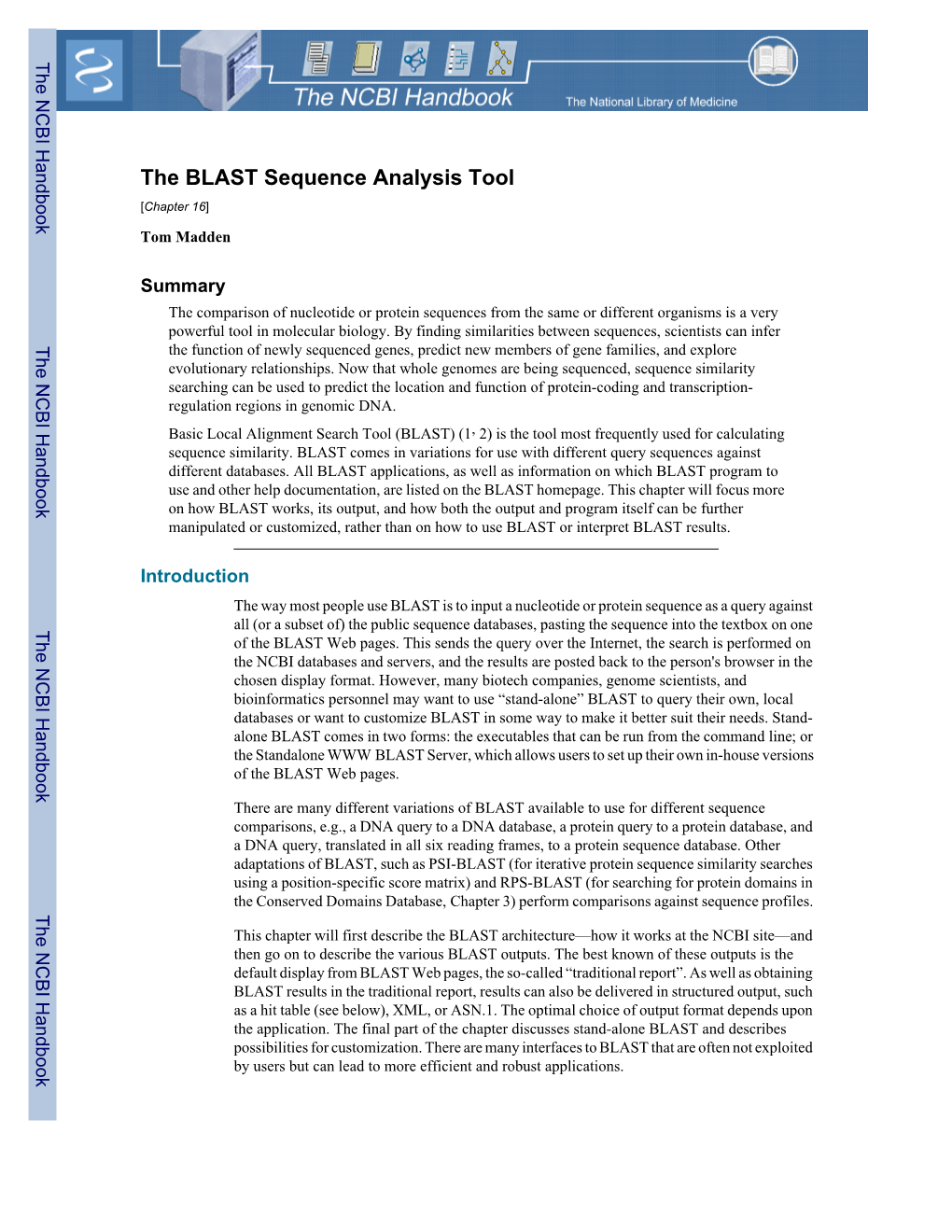 The BLAST Sequence Analysis Tool [Chapter 16]