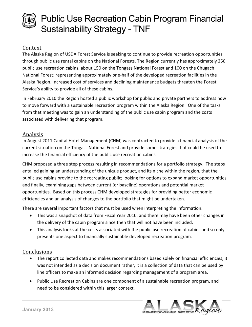 Public Use Recreation Cabin Program Financial Sustainability Strategy - TNF