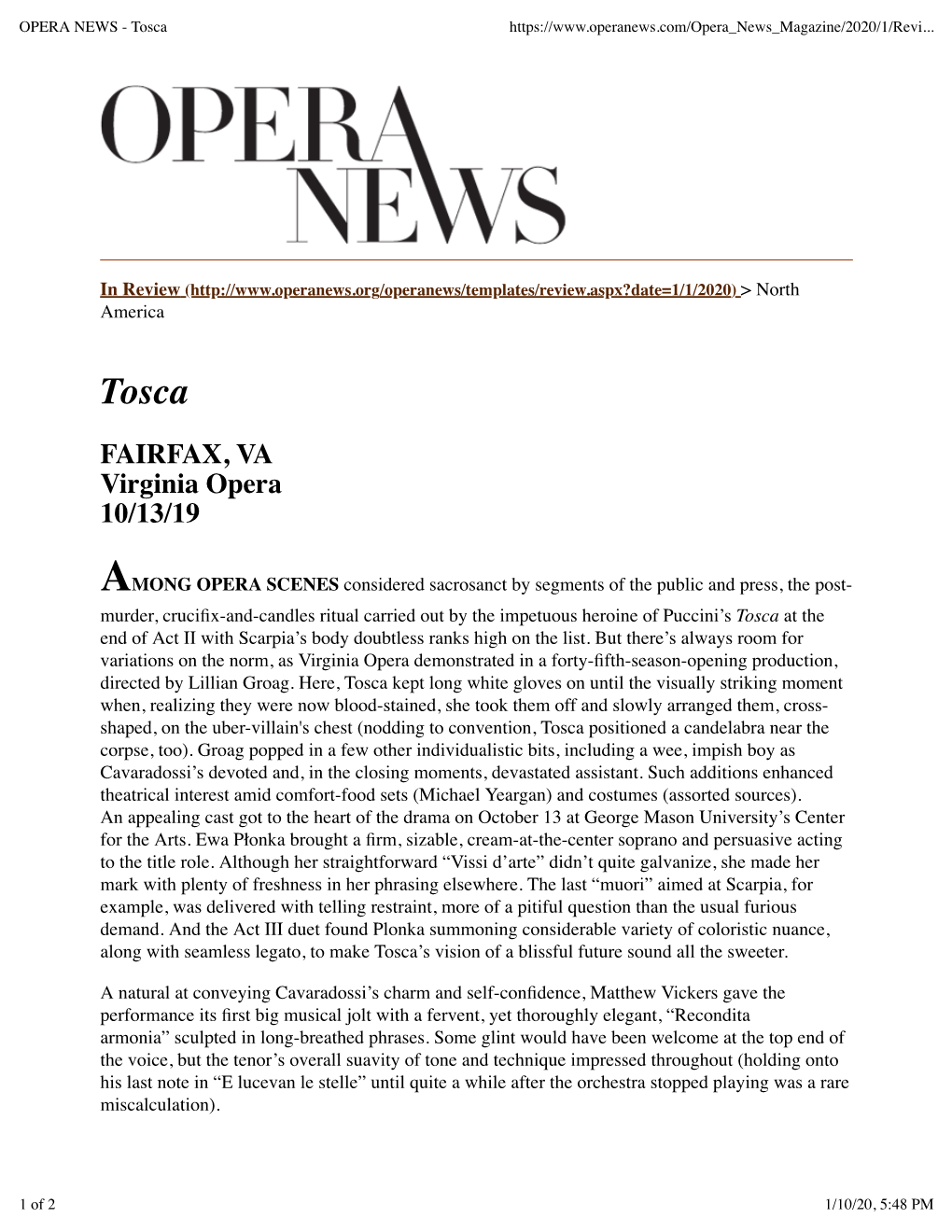 OPERA NEWS - Tosca