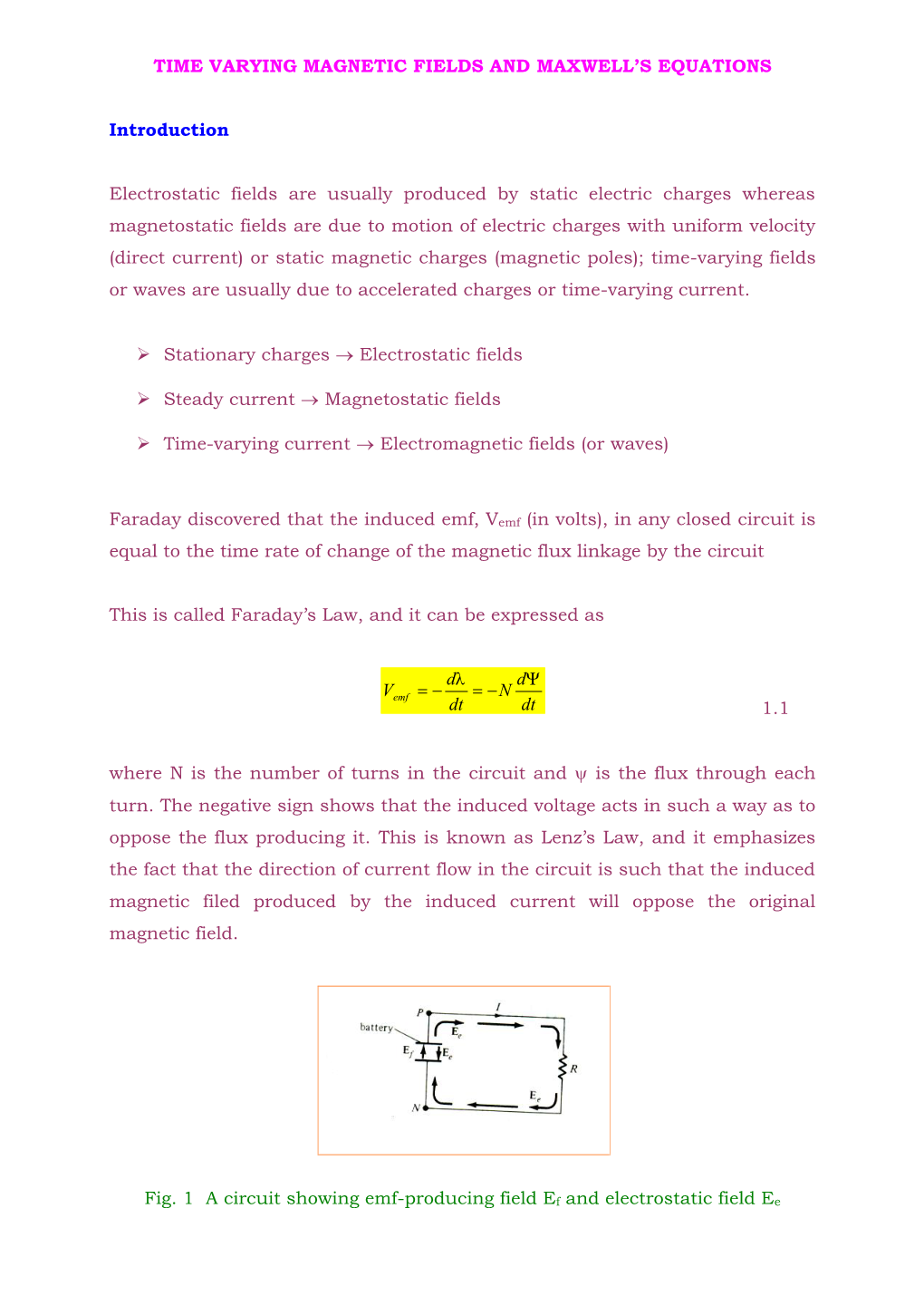 Time Varying Magnetic Fields and Maxwell's Equations