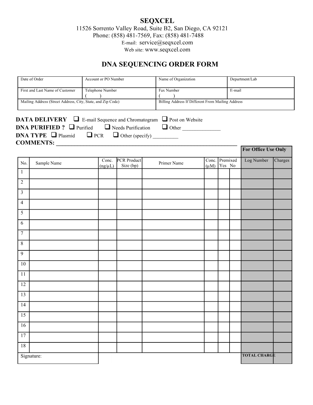 Dna Sequencing Order Form