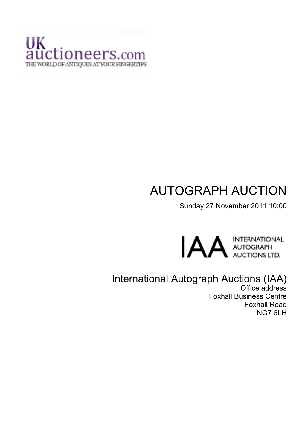 AUTOGRAPH AUCTION Sunday 27 November 2011 10:00