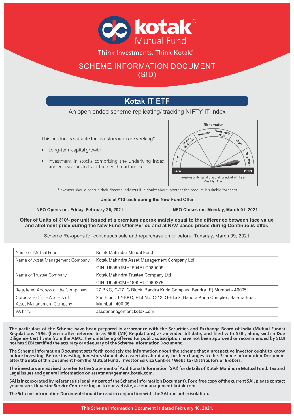 Kotak IT ETF SCHEME INFORMATION DOCUMENT (SID)