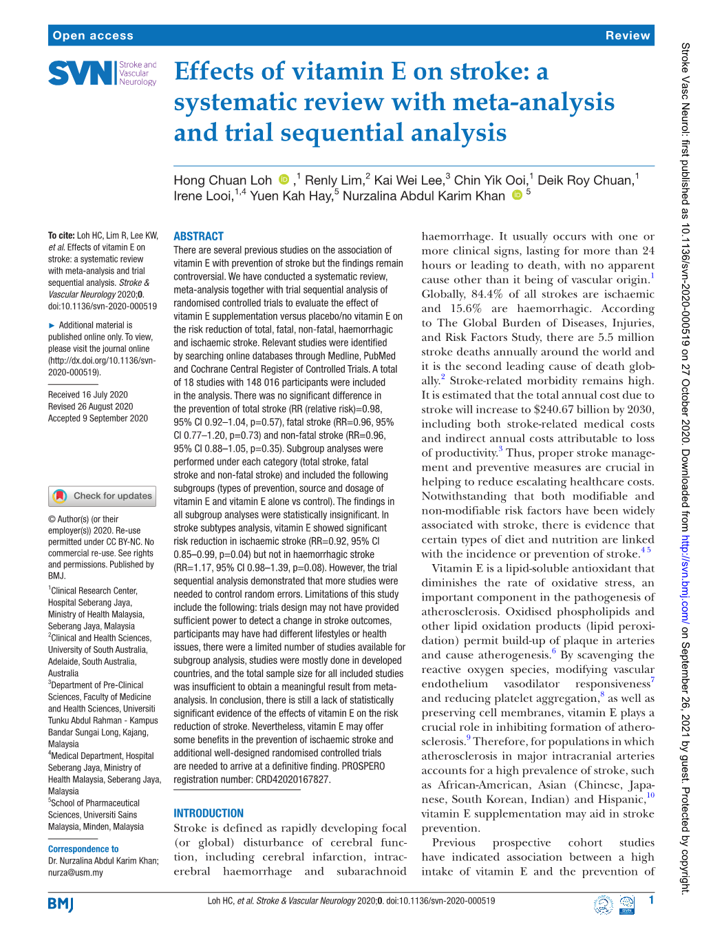 Effects of Vitamin E on Stroke: a Systematic Review with Meta-­Analysis and Trial Sequential Analysis