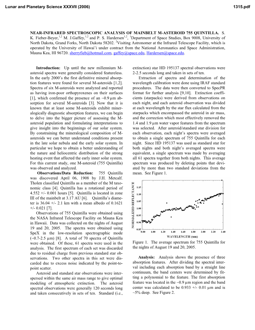 Near-Infrared Spectroscopic Analysis of Mainbelt M-Asteroid 755 Quintilla