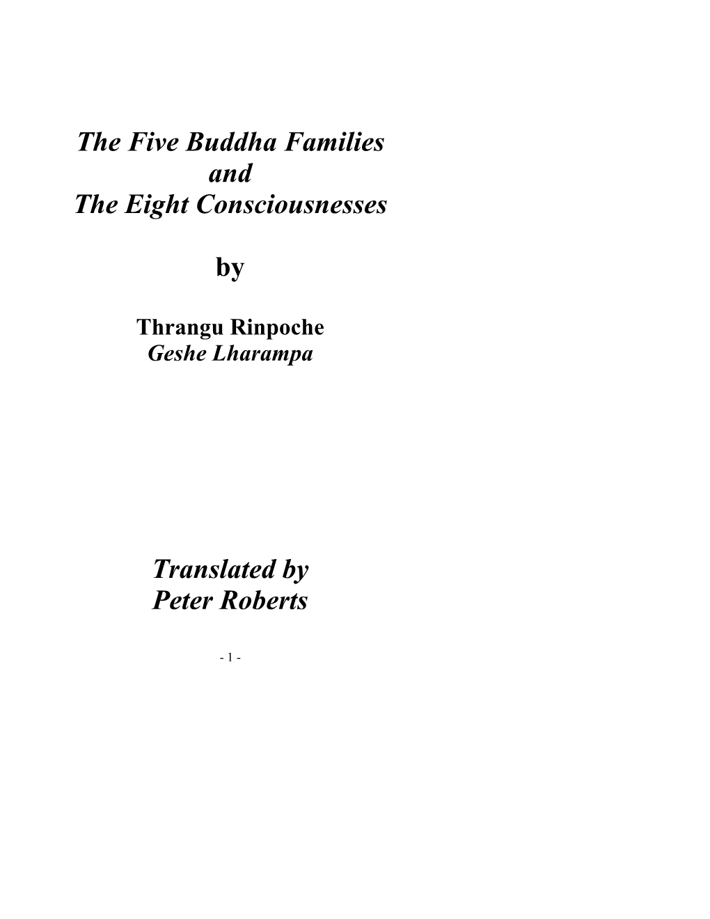 The Five Buddha Families and the Eight Consciousnesses By