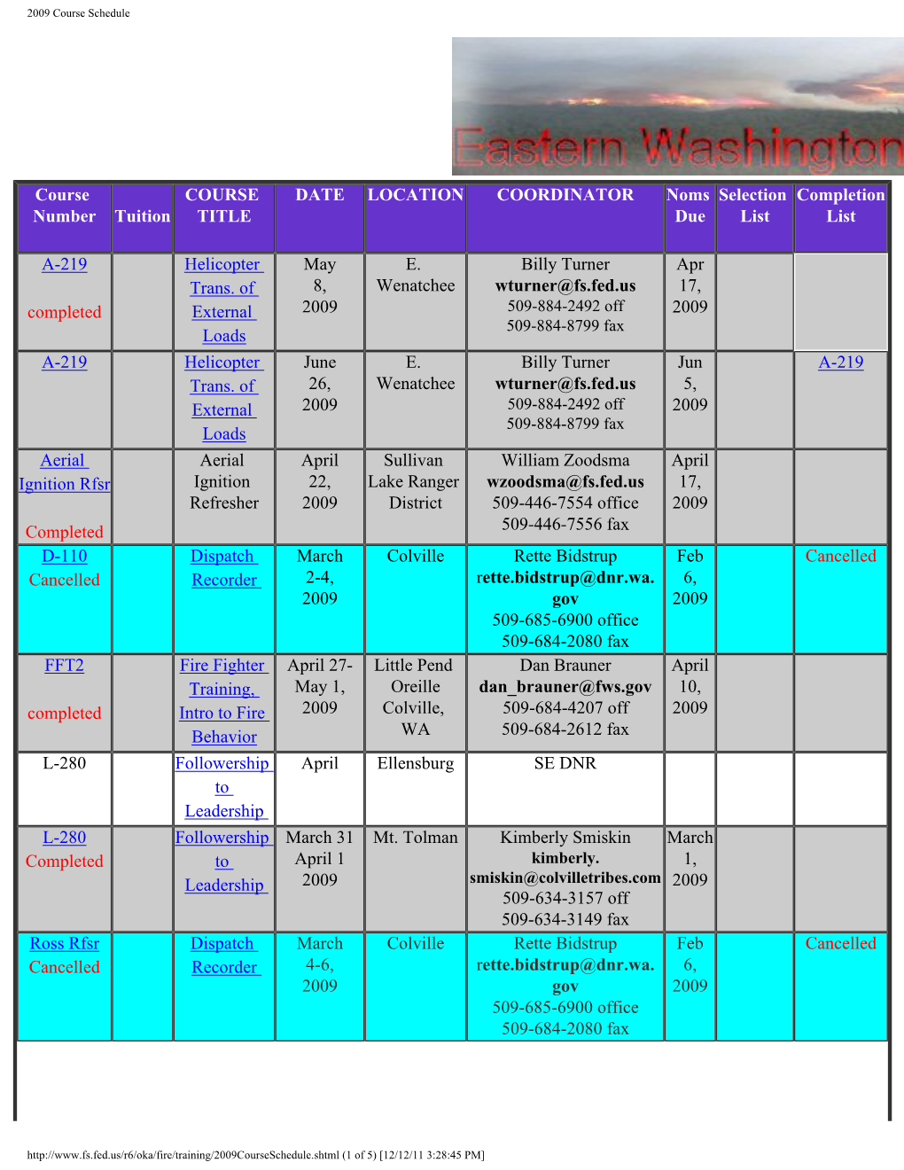 2009 Course Schedule