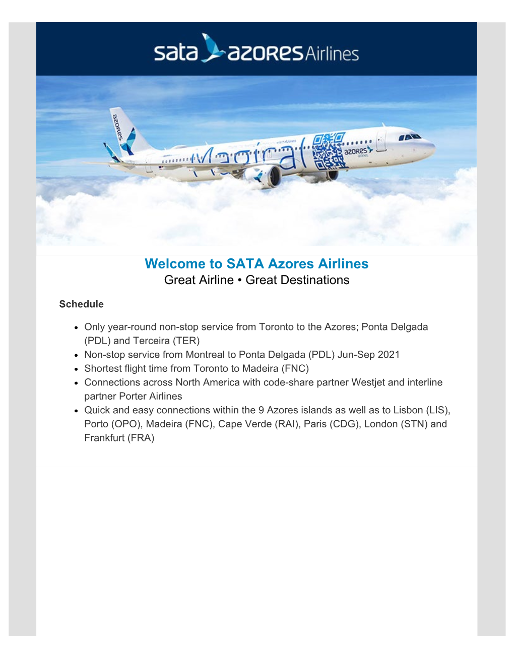 SATA Azores Airlines Great Airline • Great Destinations