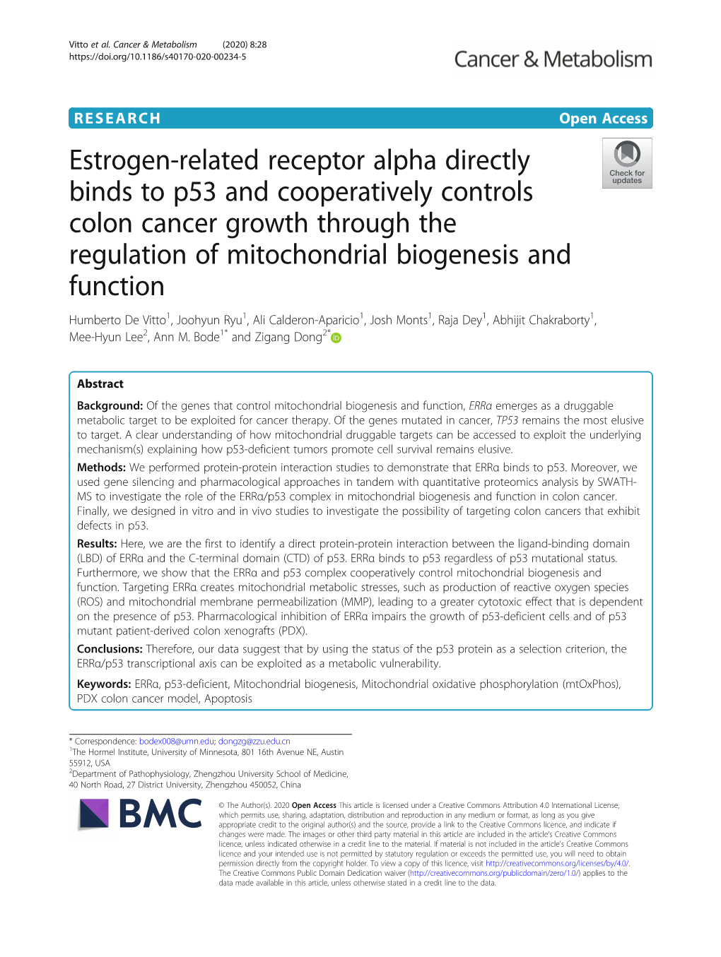 Estrogen-Related Receptor Alpha Directly Binds to P53 And