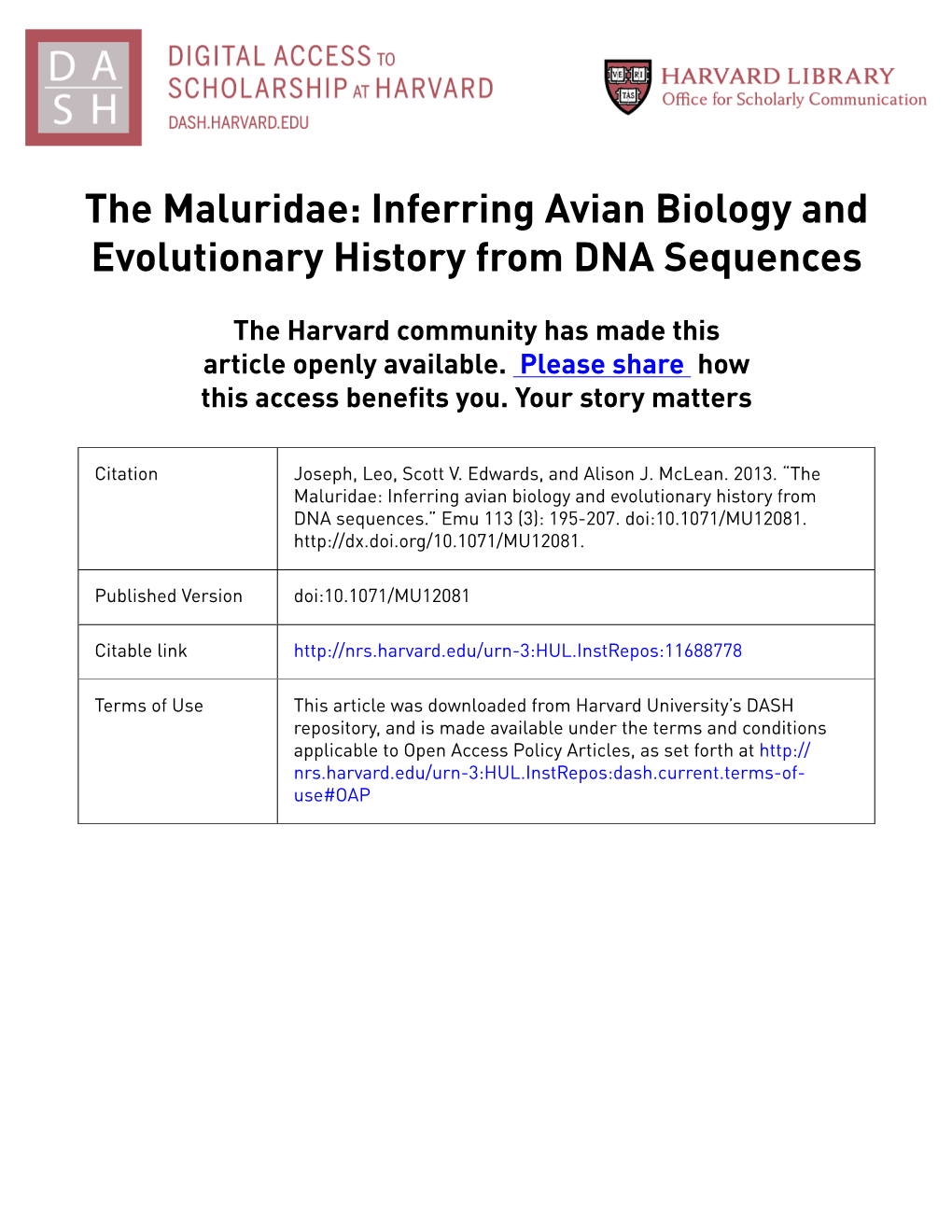 Maluridae for Emu MS REVISED for DASH