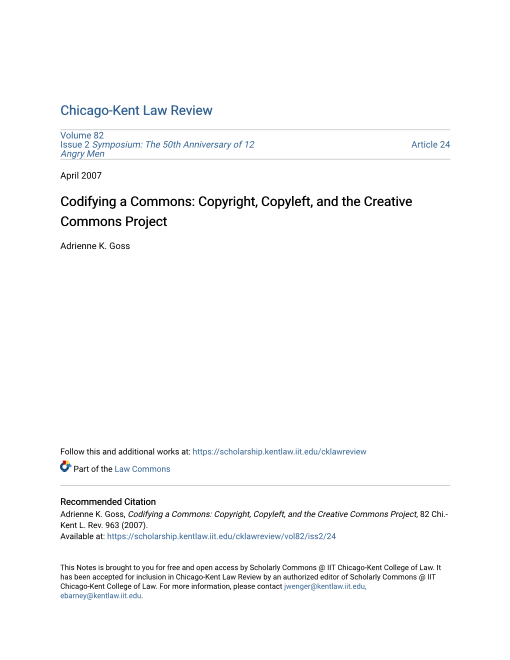 Copyright, Copyleft, and the Creative Commons Project