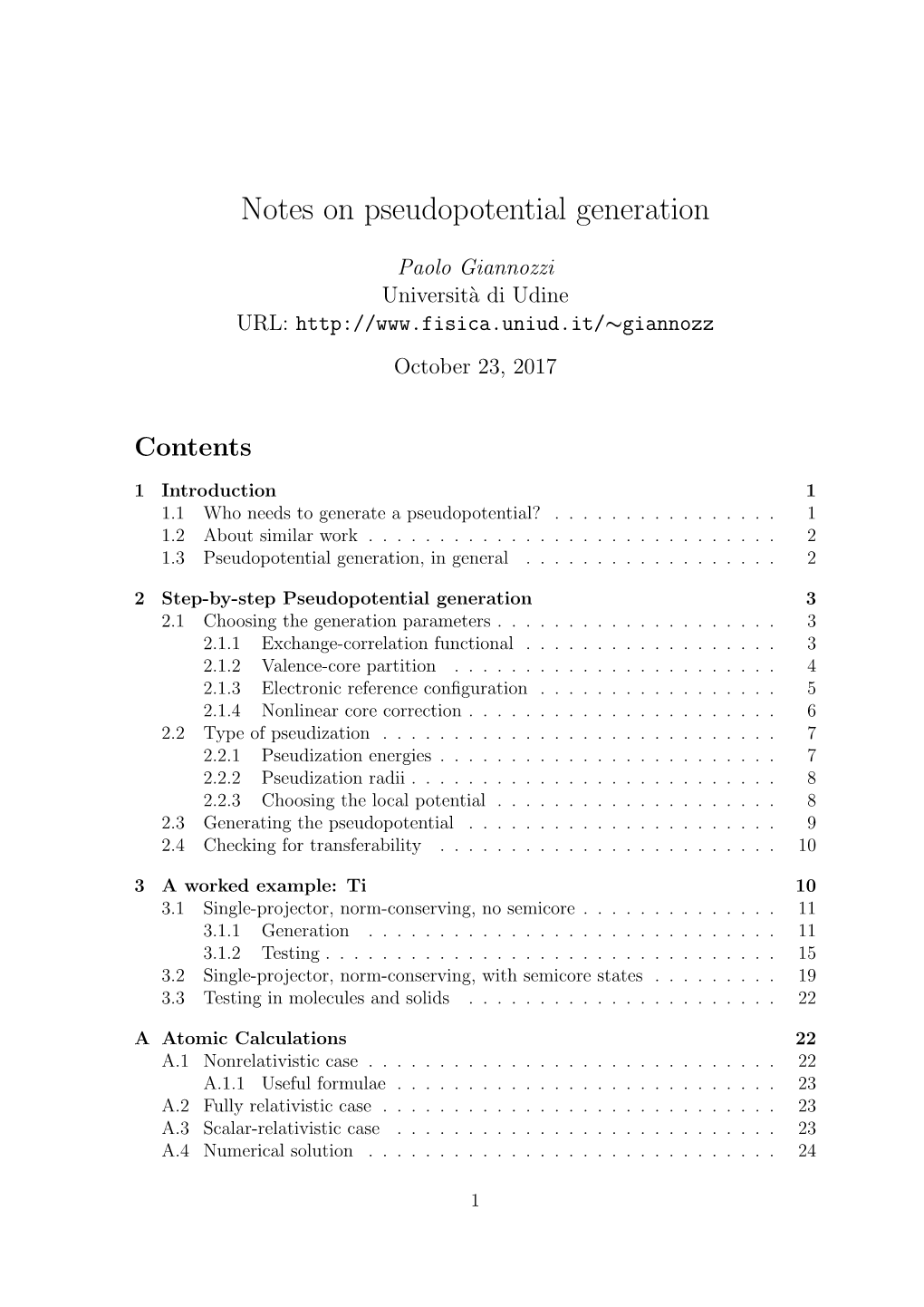 Notes on Pseudopotential Generation