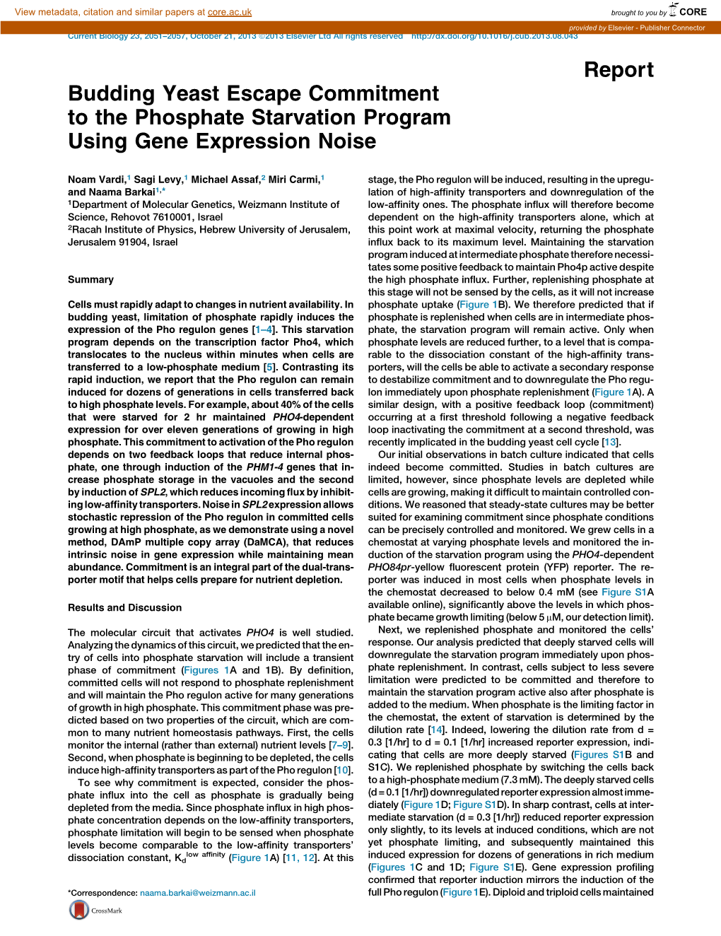 Budding Yeast Escape Commitment to the Phosphate Starvation Program Using Gene Expression Noise