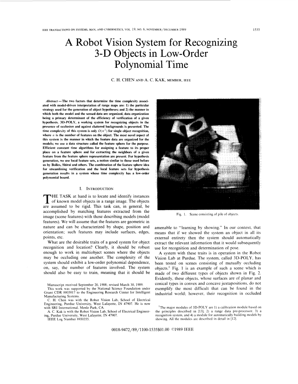 A Robot Vision System for Recognizing 3D Objects in Low-Order Polynomial