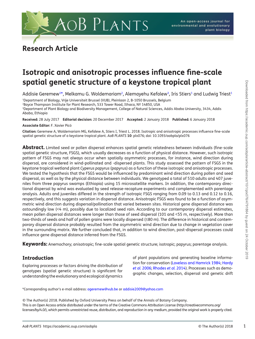 Isotropic and Anisotropic Processes Influence Fine-Scale Spatial Genetic Structure of a Keystone Tropical Plant