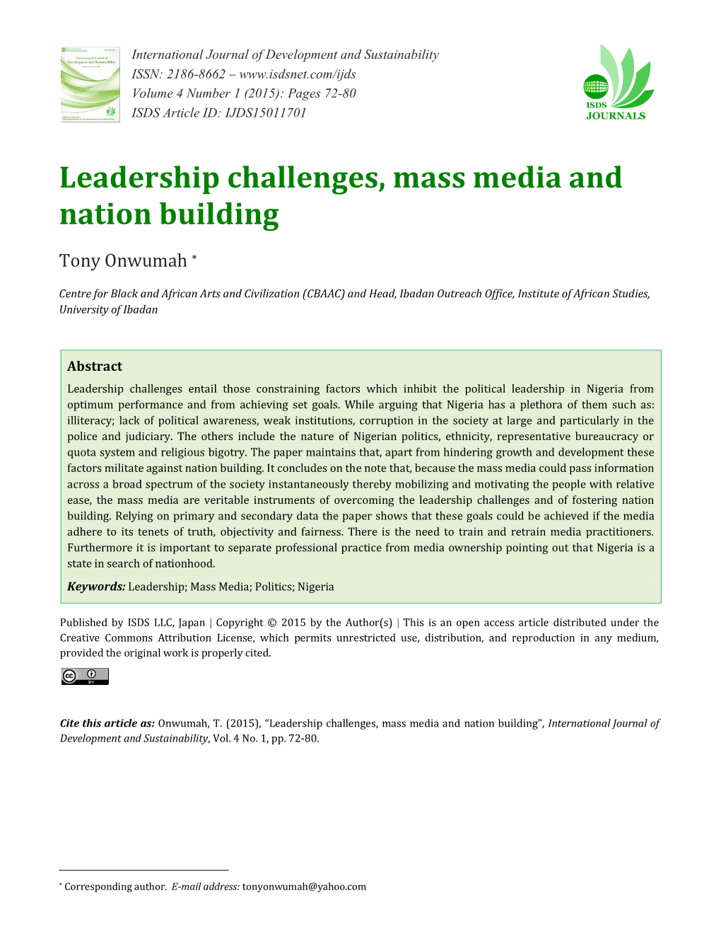 Leadership Challenges, Mass Media and Nation Building