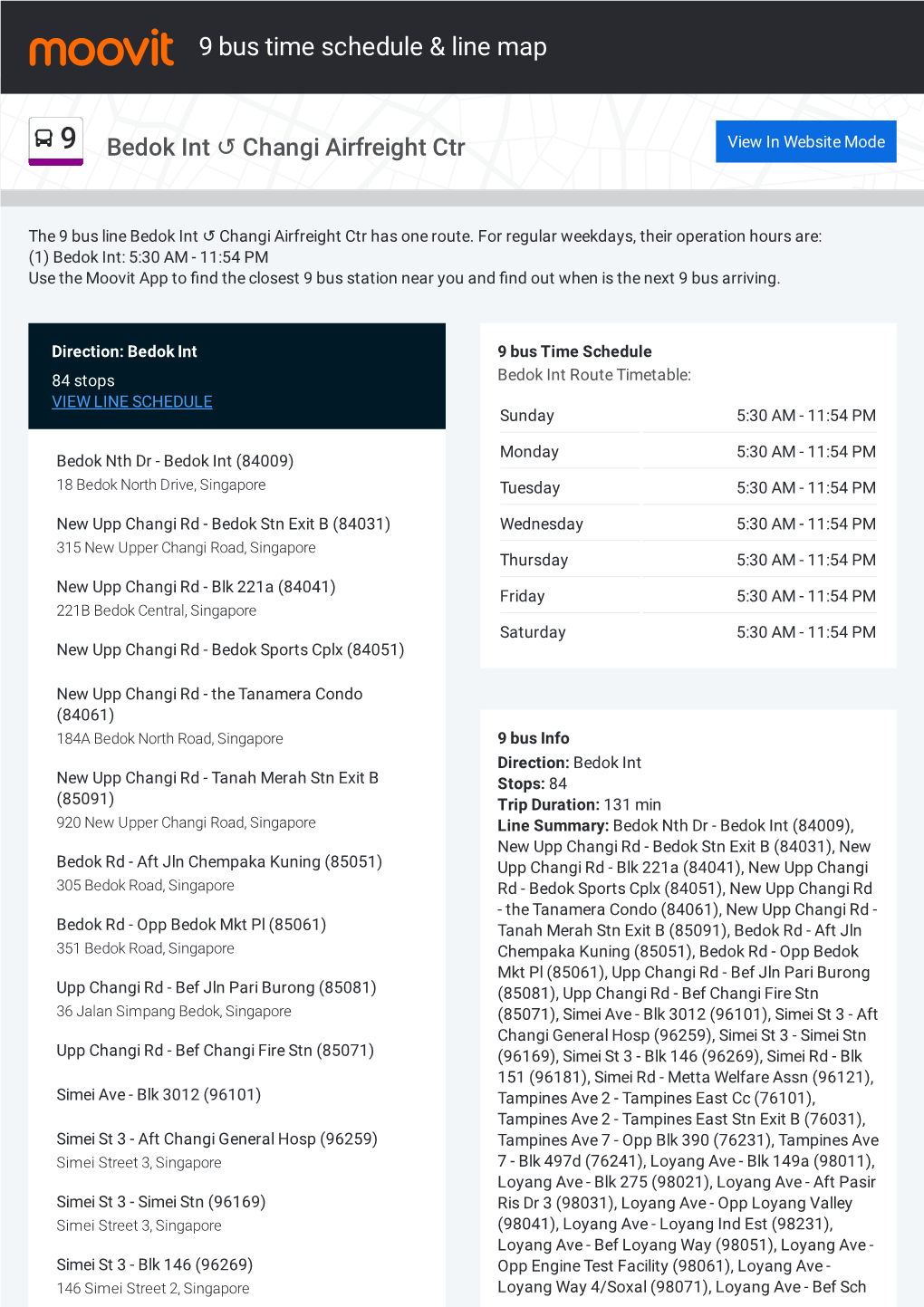 9 Bus Time Schedule & Line Route