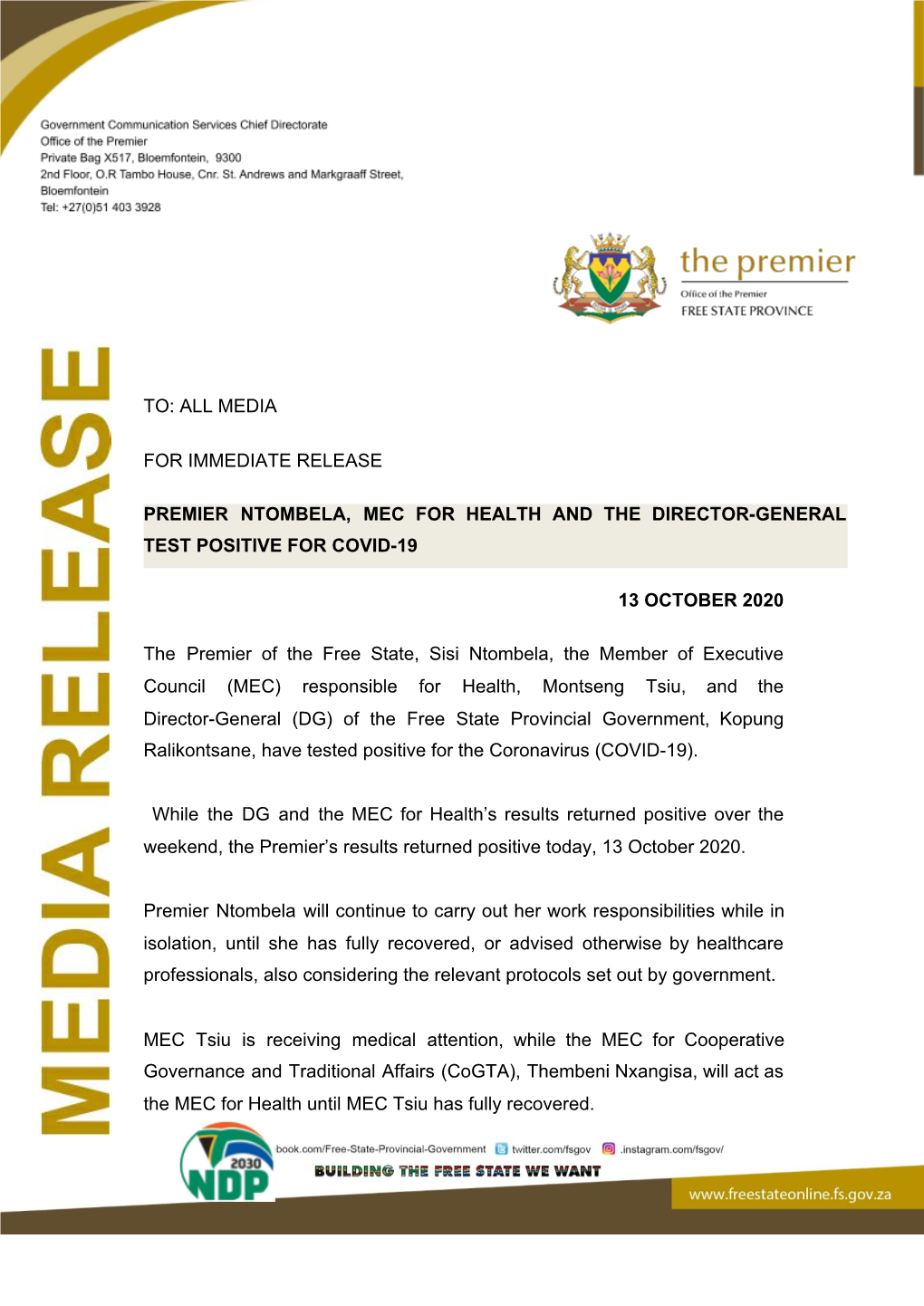 Premier Ntombela MEC for Health and the Director