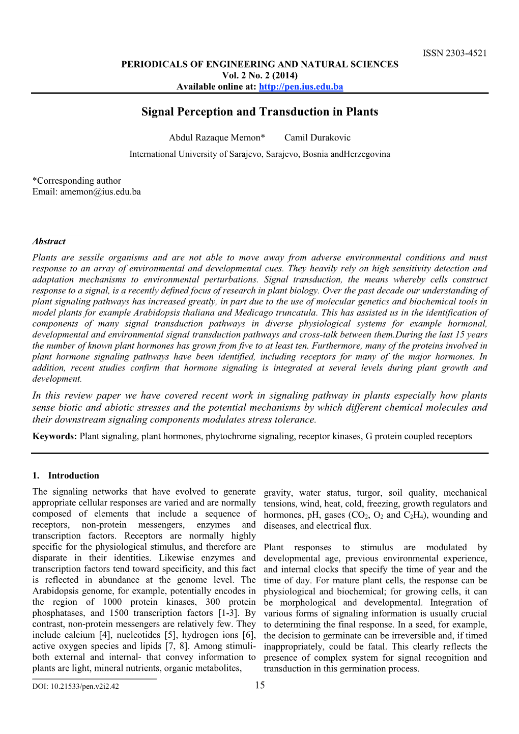 Signal Perception and Transduction in Plants